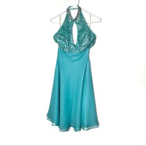 Vtg Alban Ltd Oshkosh Dress Sz S Beauty Pageant Sparkle Blue 39” Long